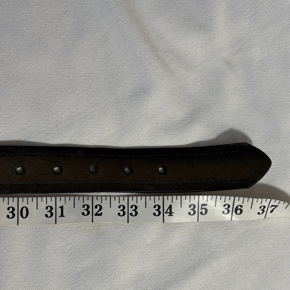 Elegant Vintage Black Leather Belt with Silver Buckle - Size M